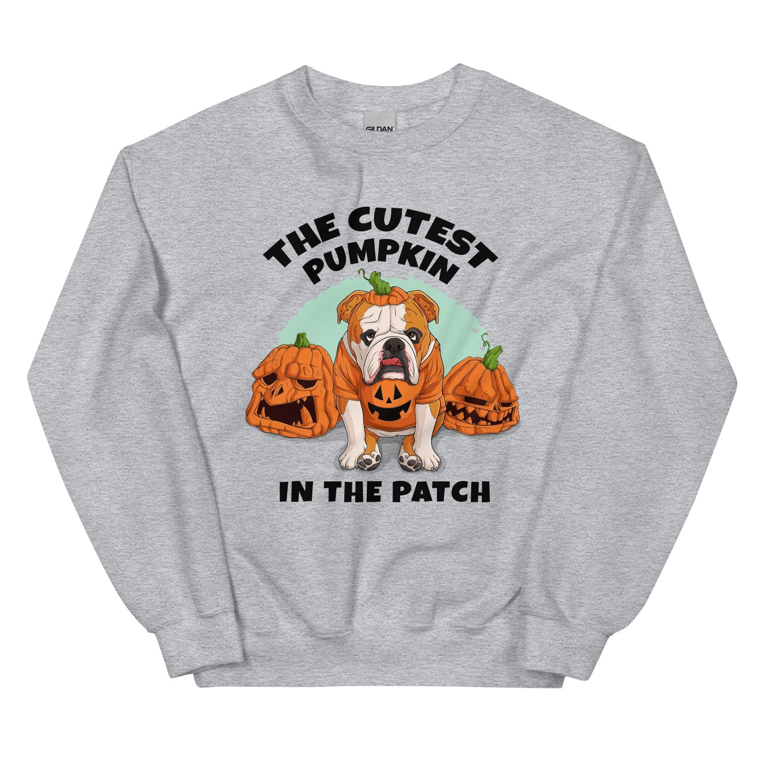 &quot;Cutest Pumpkin in the Patch&quot; Bulldog Unisex Sweatshirt | Red &amp; White Colored