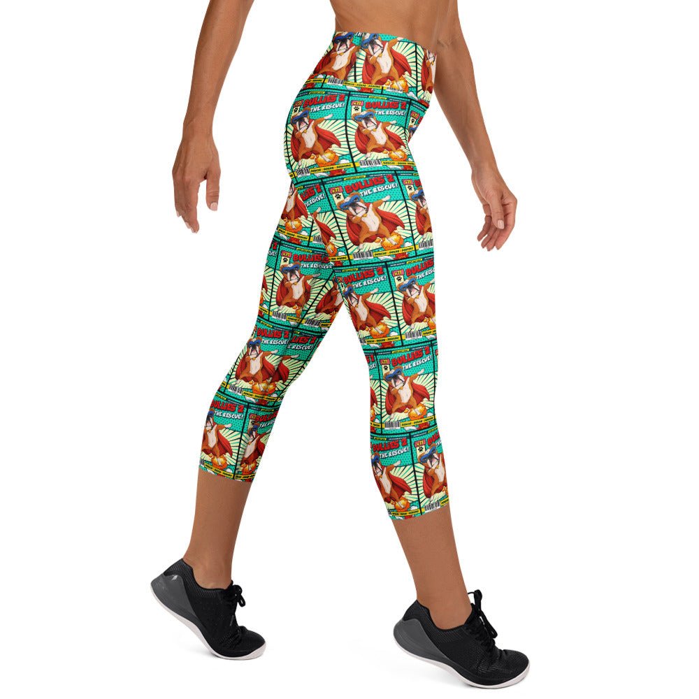 Dabbing Bulldog Superhero Comic Yoga Capri Leggings