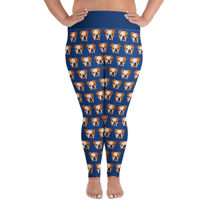 Derpy English Bulldog Blue Plus Size Leggings | Red &amp; White Colored