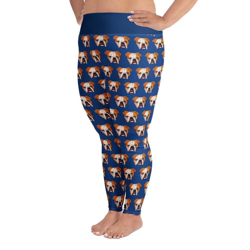 Derpy English Bulldog Blue Plus Size Leggings | Red &amp; White Colored