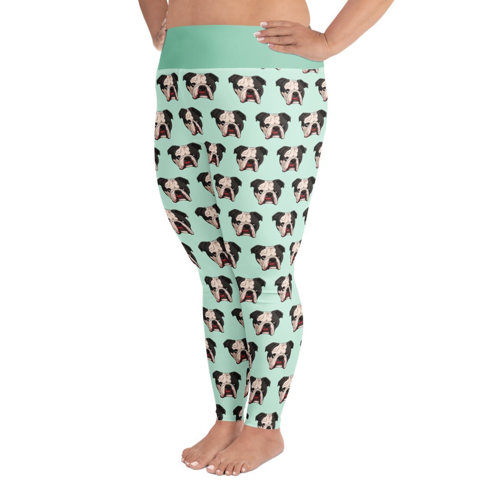 Derpy English Bulldog Plus Size Leggings | Black &amp; White Colored