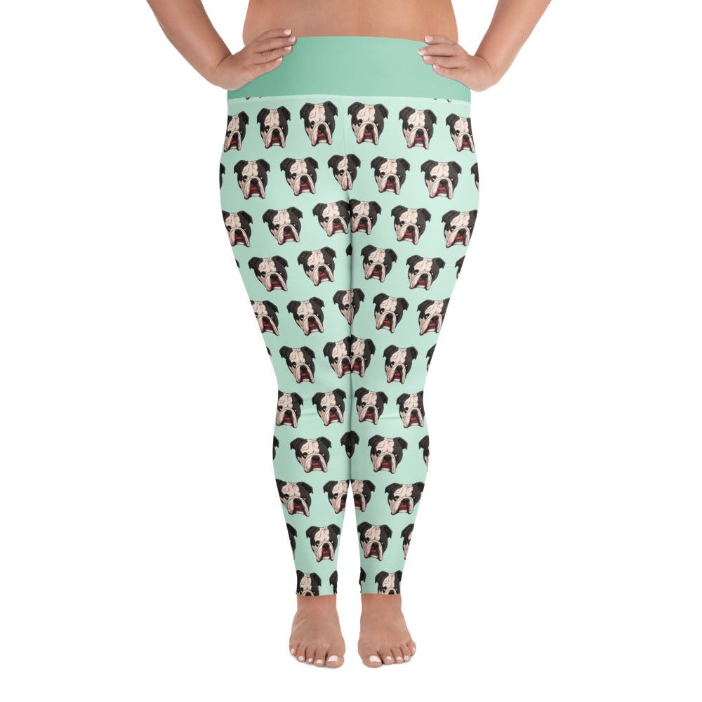 Derpy English Bulldog Plus Size Leggings | Black &amp; White Colored