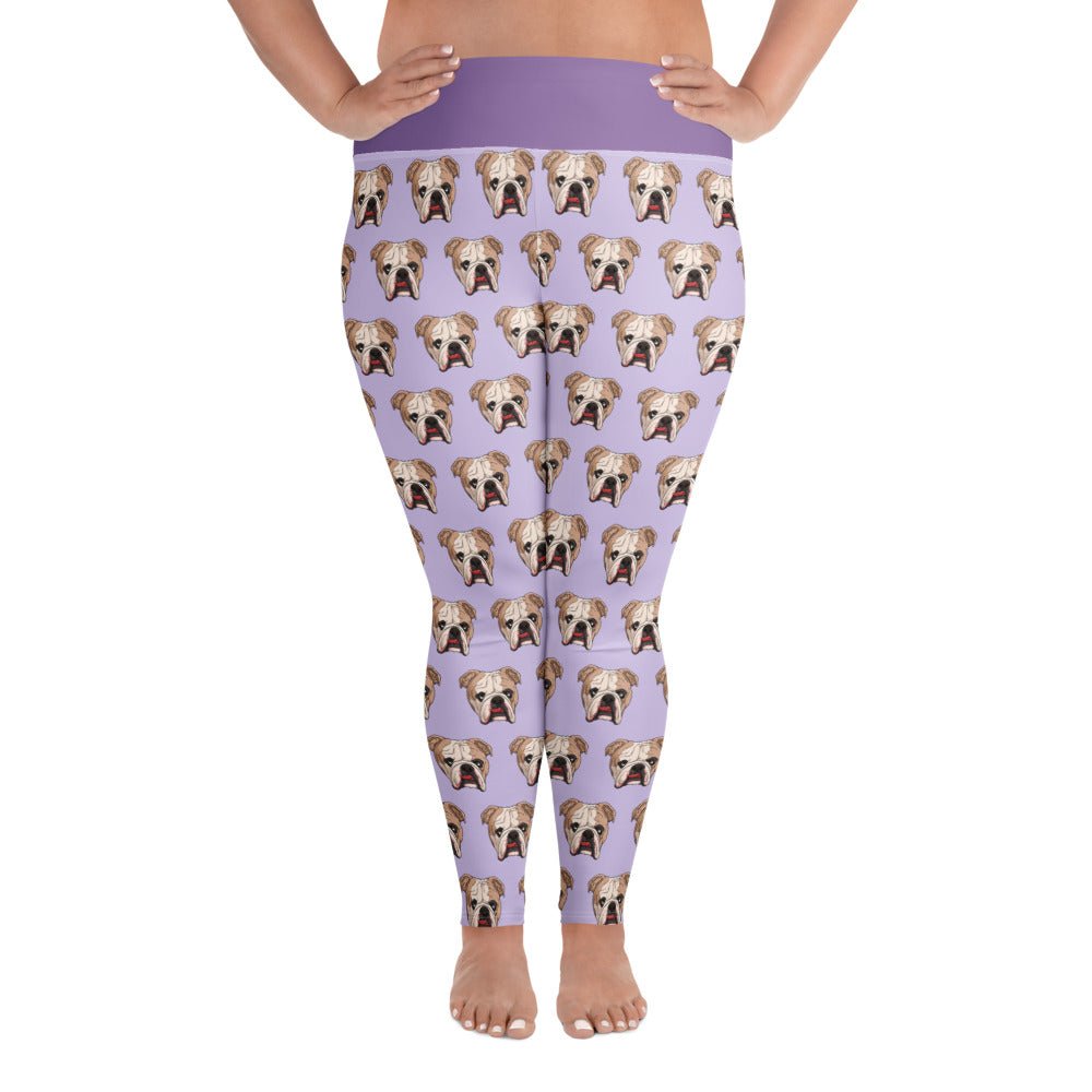 Derpy English Bulldog Plus Size Leggings | Fawn &amp; White Colored