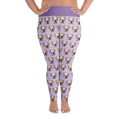 Derpy English Bulldog Plus Size Leggings | Fawn &amp; White Colored