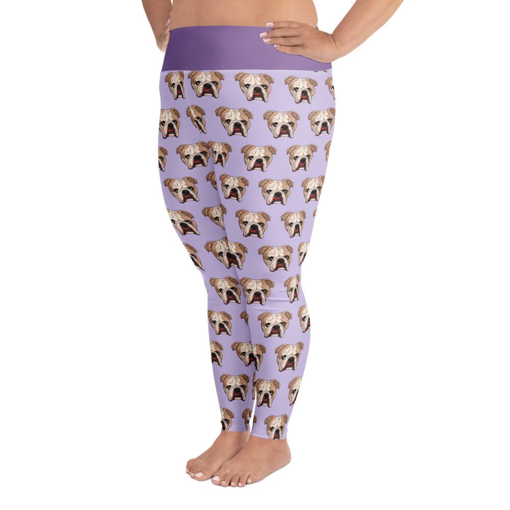 Derpy English Bulldog Plus Size Leggings | Fawn &amp; White Colored
