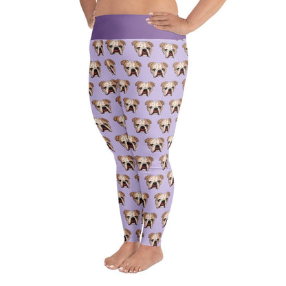 Derpy English Bulldog Plus Size Leggings | Fawn &amp; White Colored
