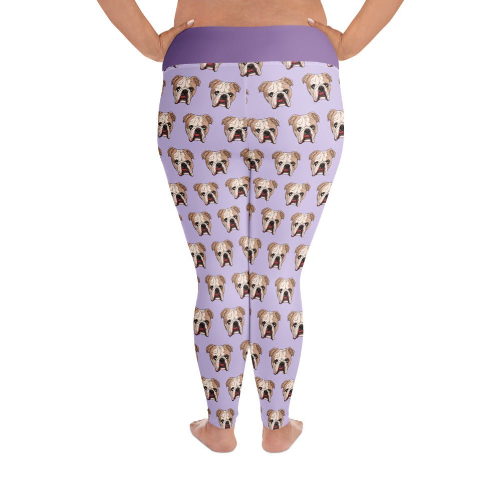 Derpy English Bulldog Plus Size Leggings | Fawn &amp; White Colored