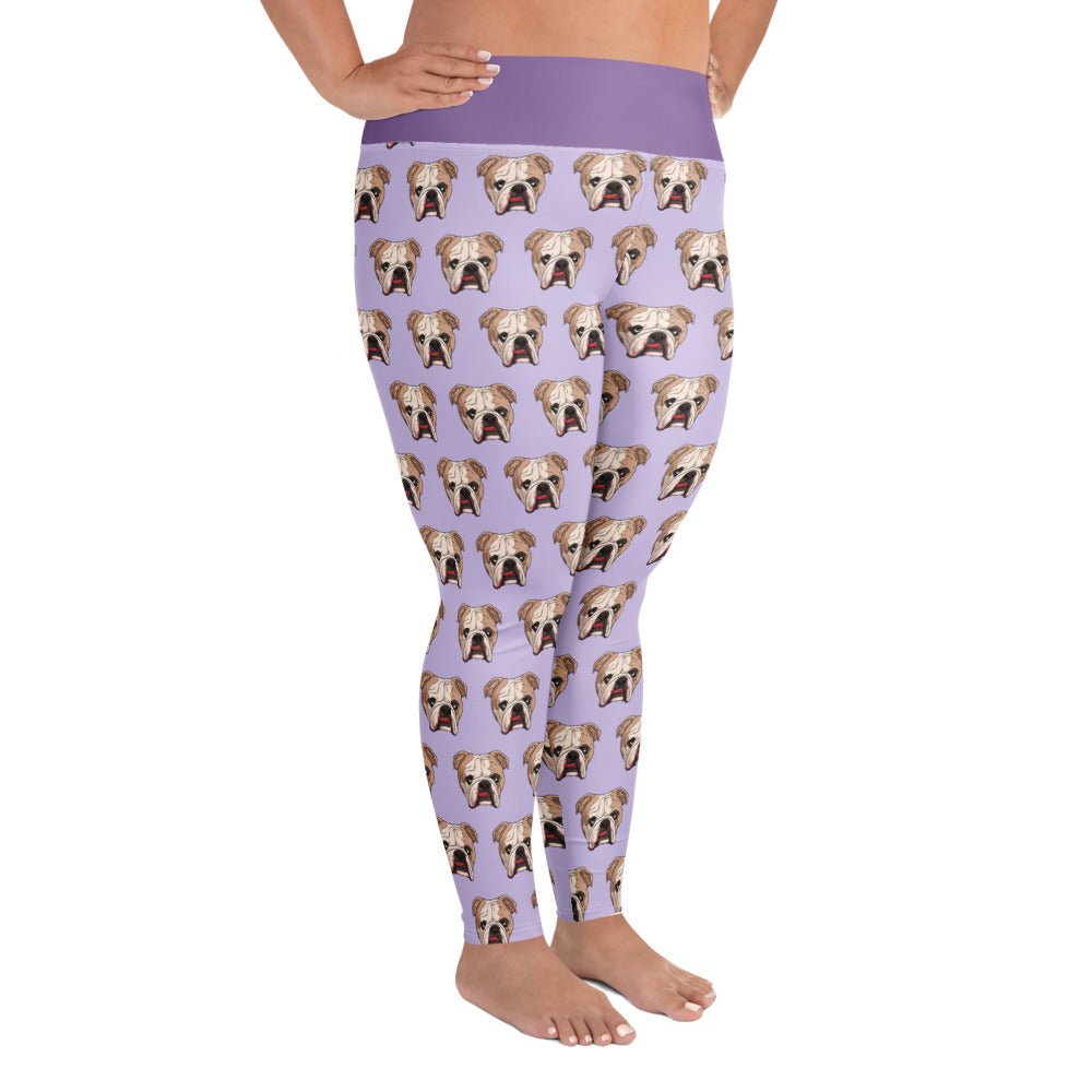 Derpy English Bulldog Plus Size Leggings | Fawn &amp; White Colored