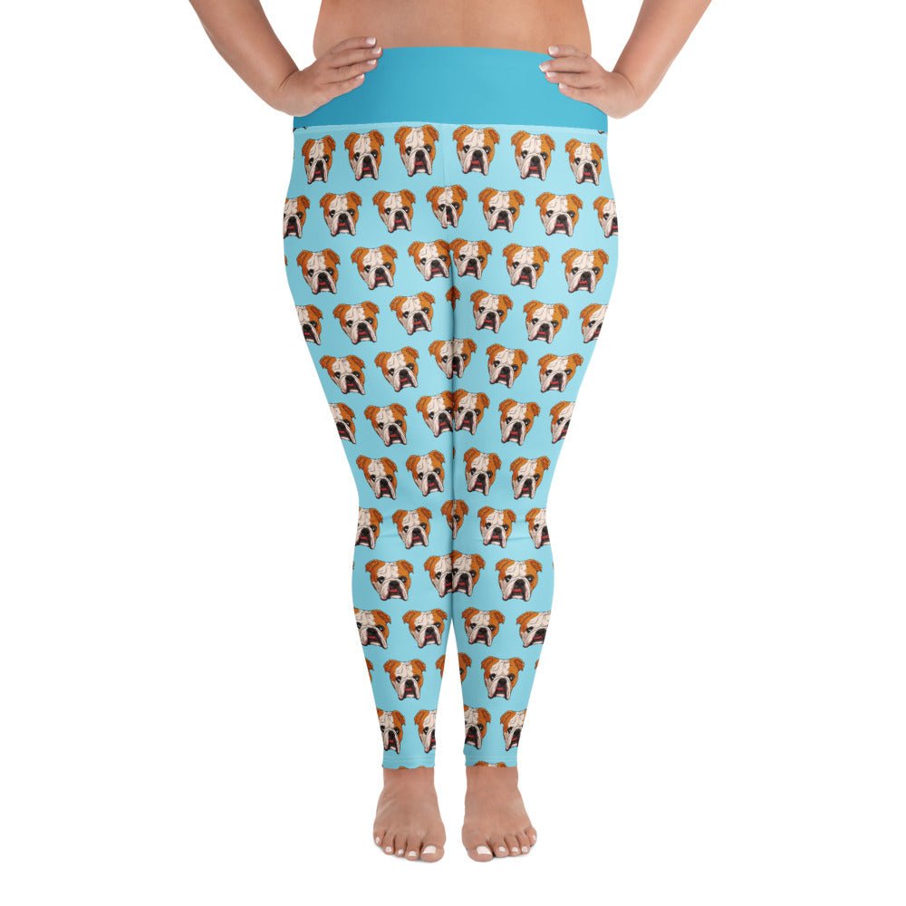 Derpy English Bulldog Plus Size Leggings | Red &amp; White Colored