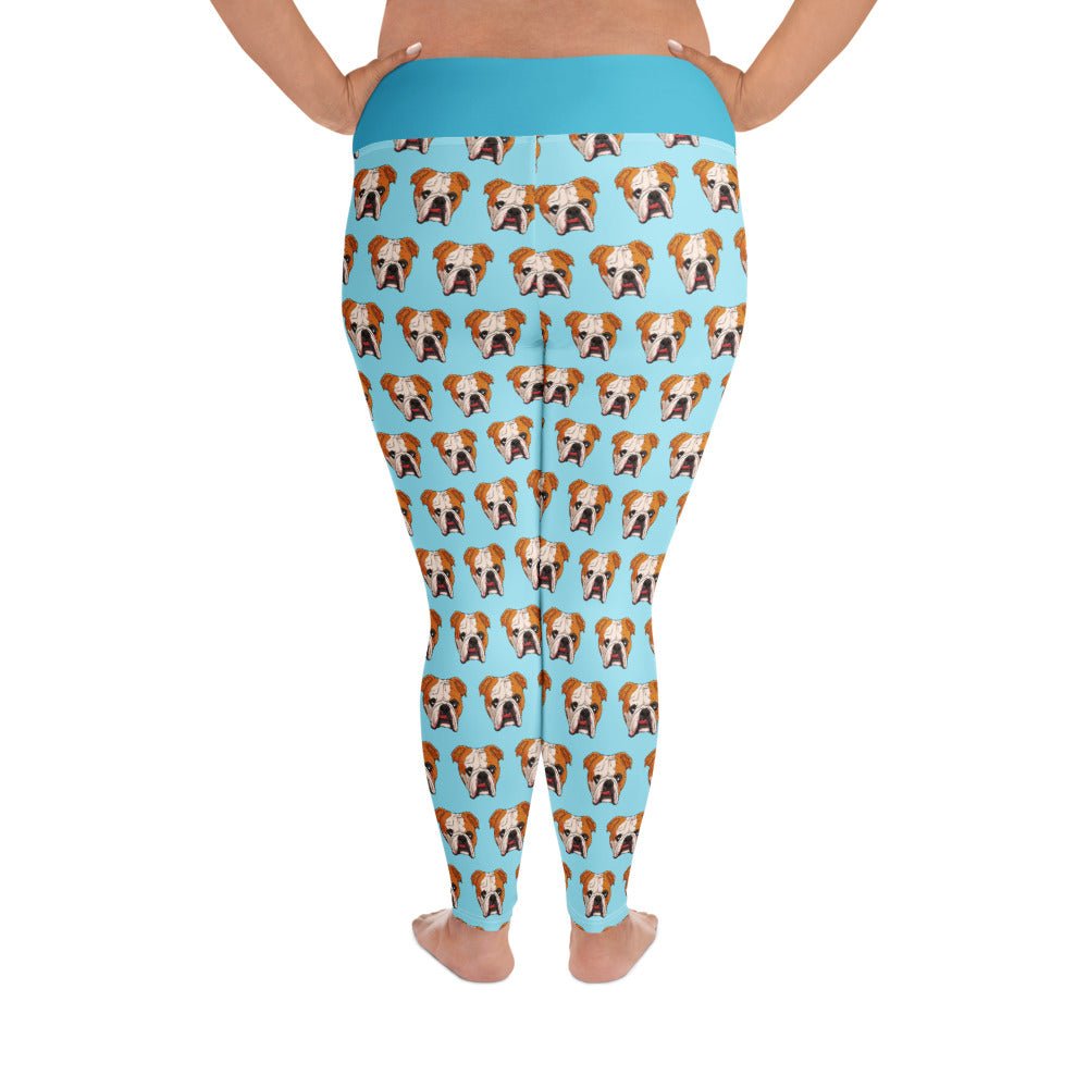 Derpy English Bulldog Plus Size Leggings | Red &amp; White Colored