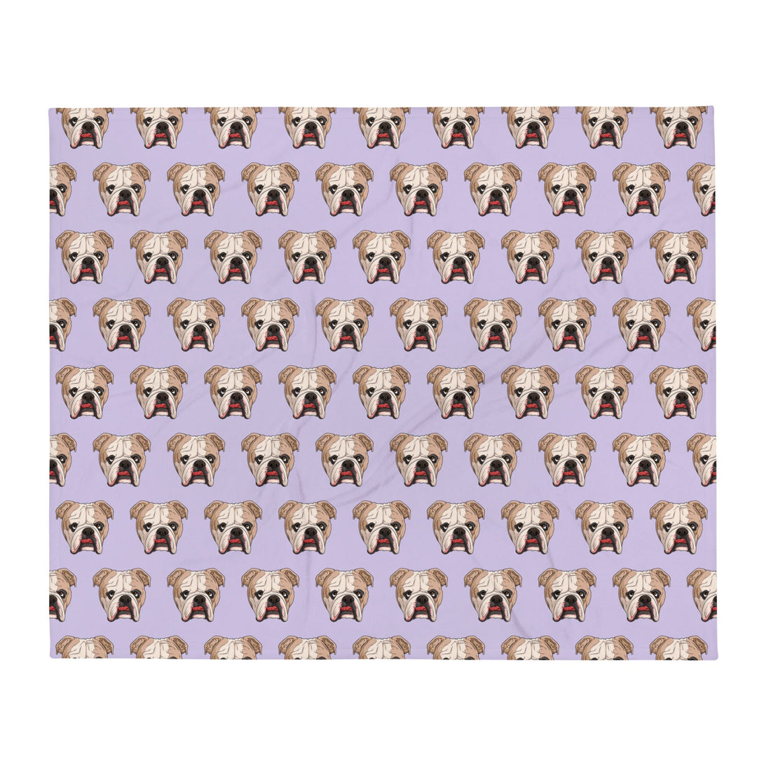 Derpy English Bulldog Throw Blanket | Fawn &amp; White Colored