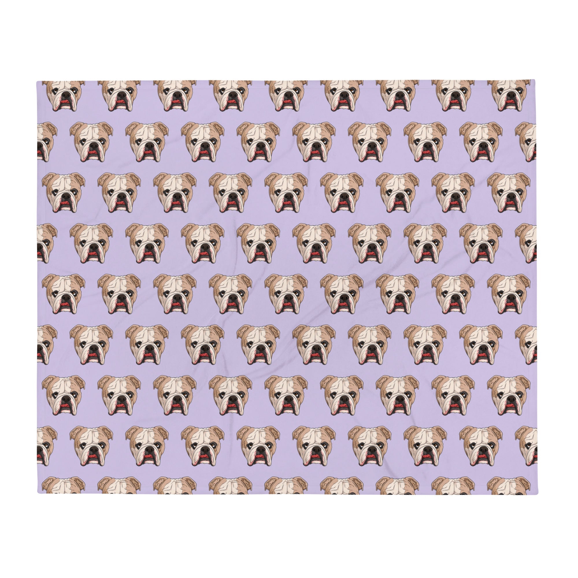 Derpy English Bulldog Throw Blanket | Fawn &amp; White Colored