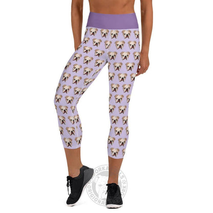 Derpy English Bulldog Yoga Capri Leggings | Fawn &amp; White Colored