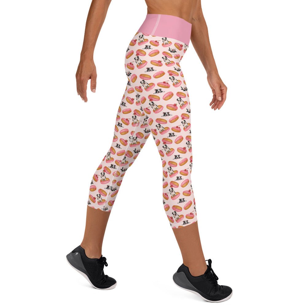 Donuts &amp; Bullies Yoga Capri Leggings | Black &amp; White Colored