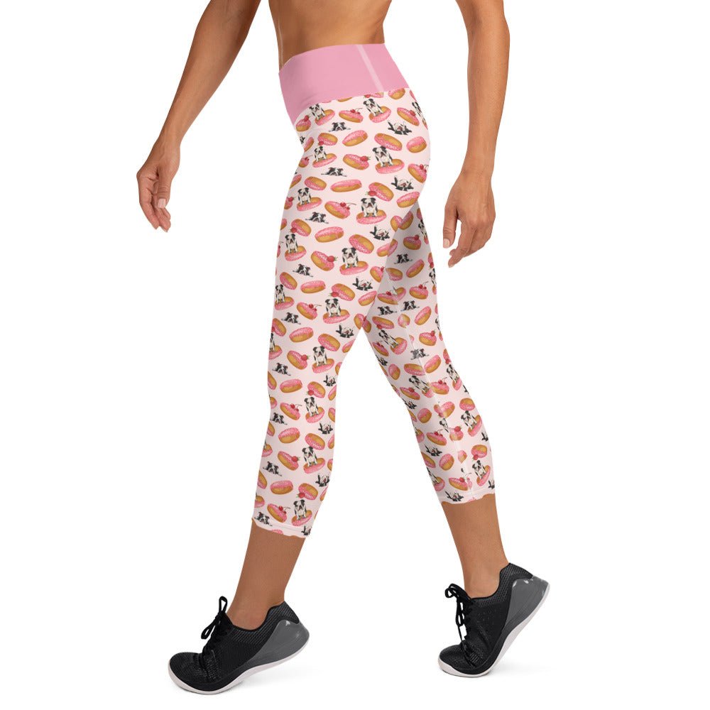 Donuts &amp; Bullies Yoga Capri Leggings | Black &amp; White Colored