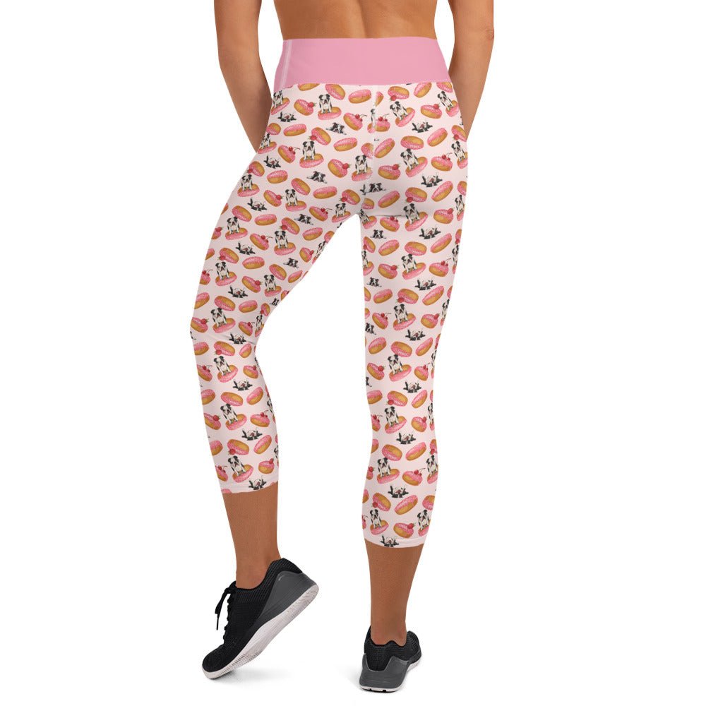 Donuts &amp; Bullies Yoga Capri Leggings | Black &amp; White Colored