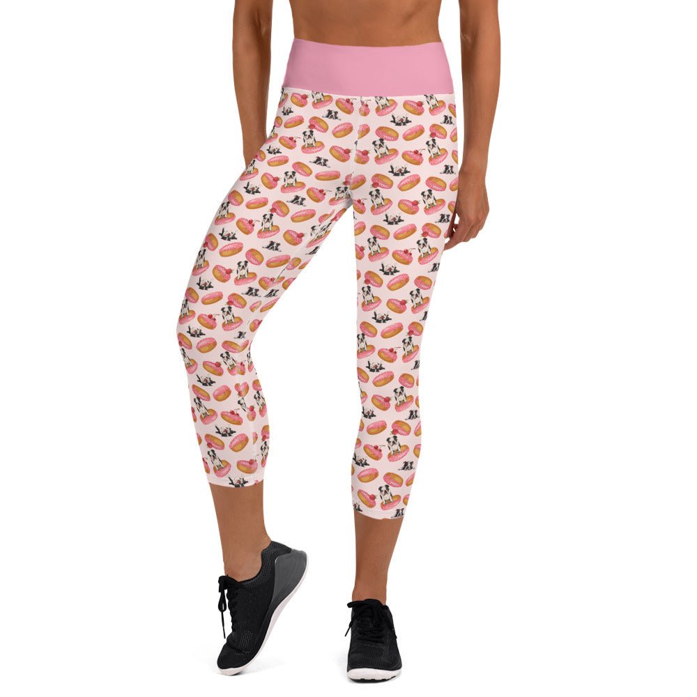 Donuts &amp; Bullies Yoga Capri Leggings | Black &amp; White Colored