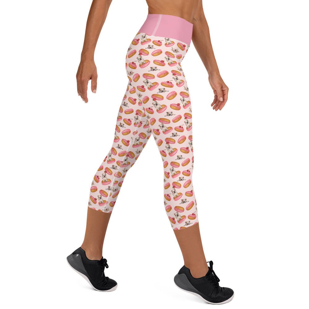 Donuts &amp; Bullies Yoga Capri Leggings | Fawn &amp; White Colored