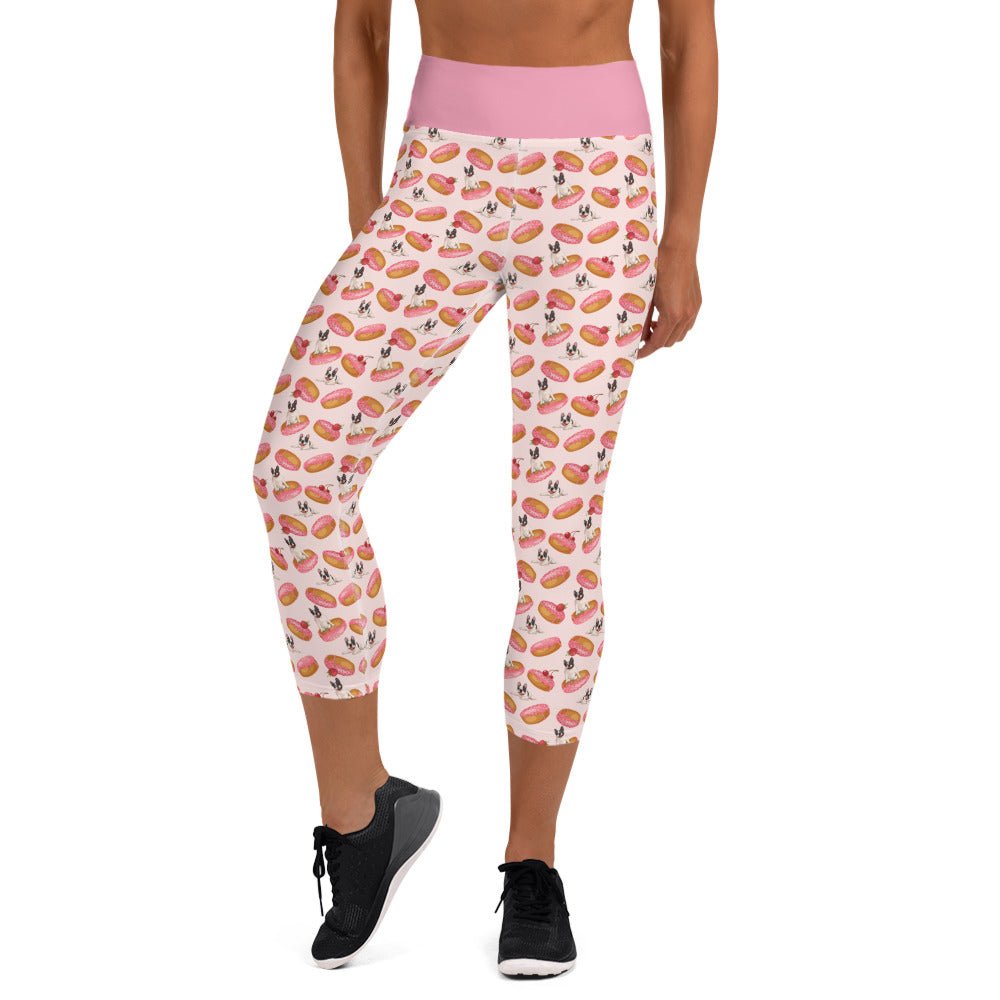 Donuts &amp; Frenchies Yoga Capri Leggings | B&amp;W Colored