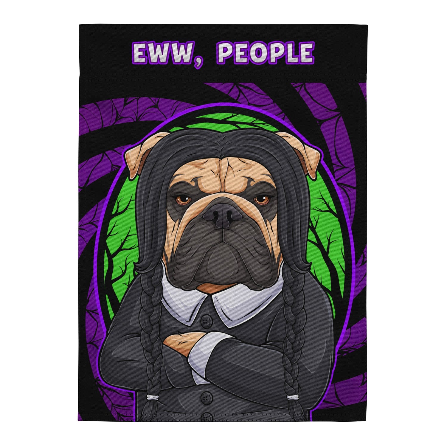 Eww, People English Bulldog Garden Flag – Spooky Goth Bulldog