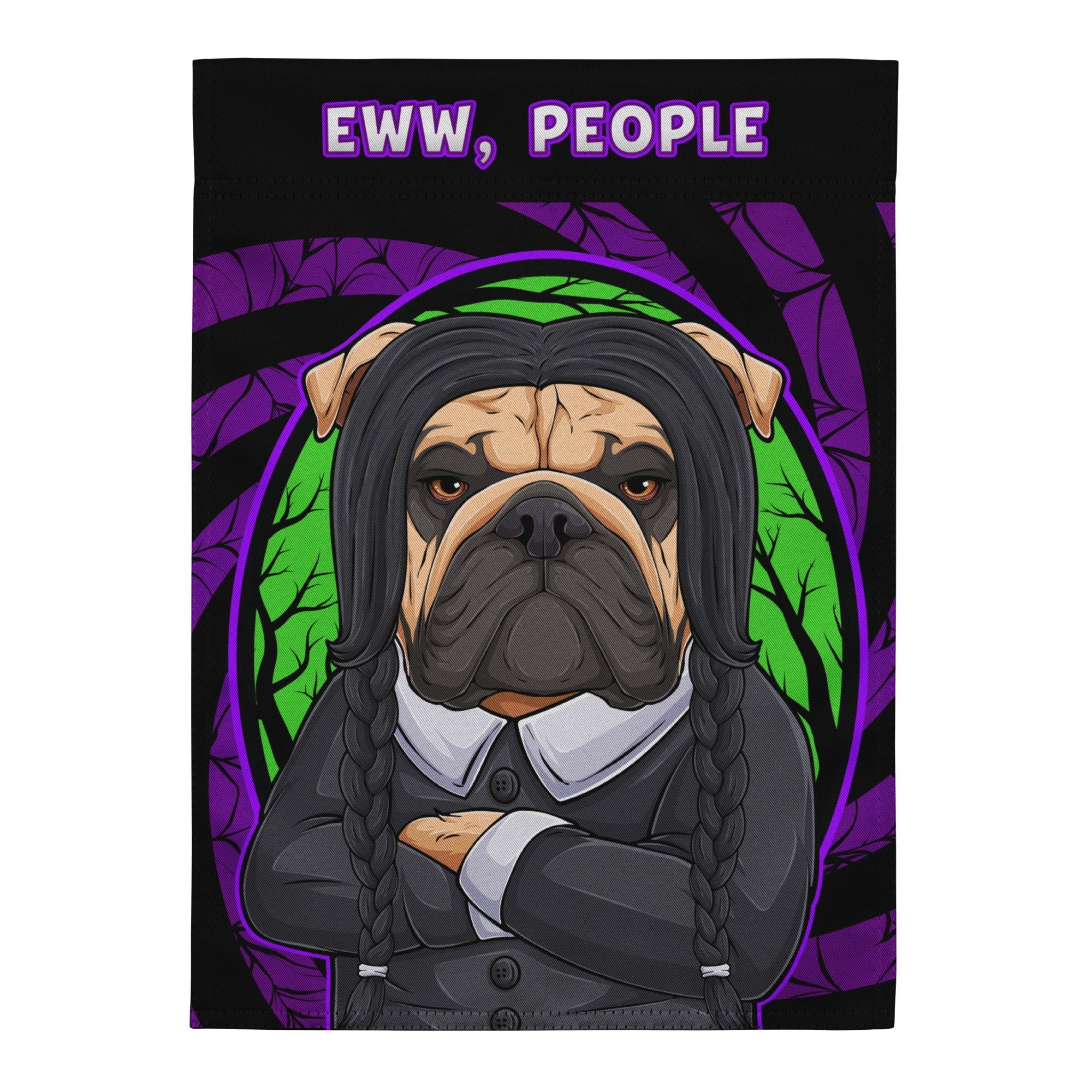 Eww, People English Bulldog Garden Flag – Spooky Goth Bulldog