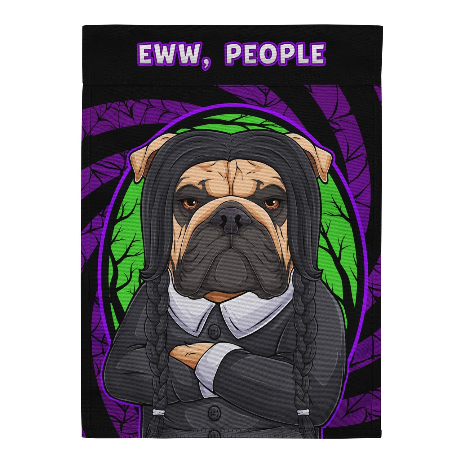 Eww, People English Bulldog Garden Flag – Spooky Goth Bulldog