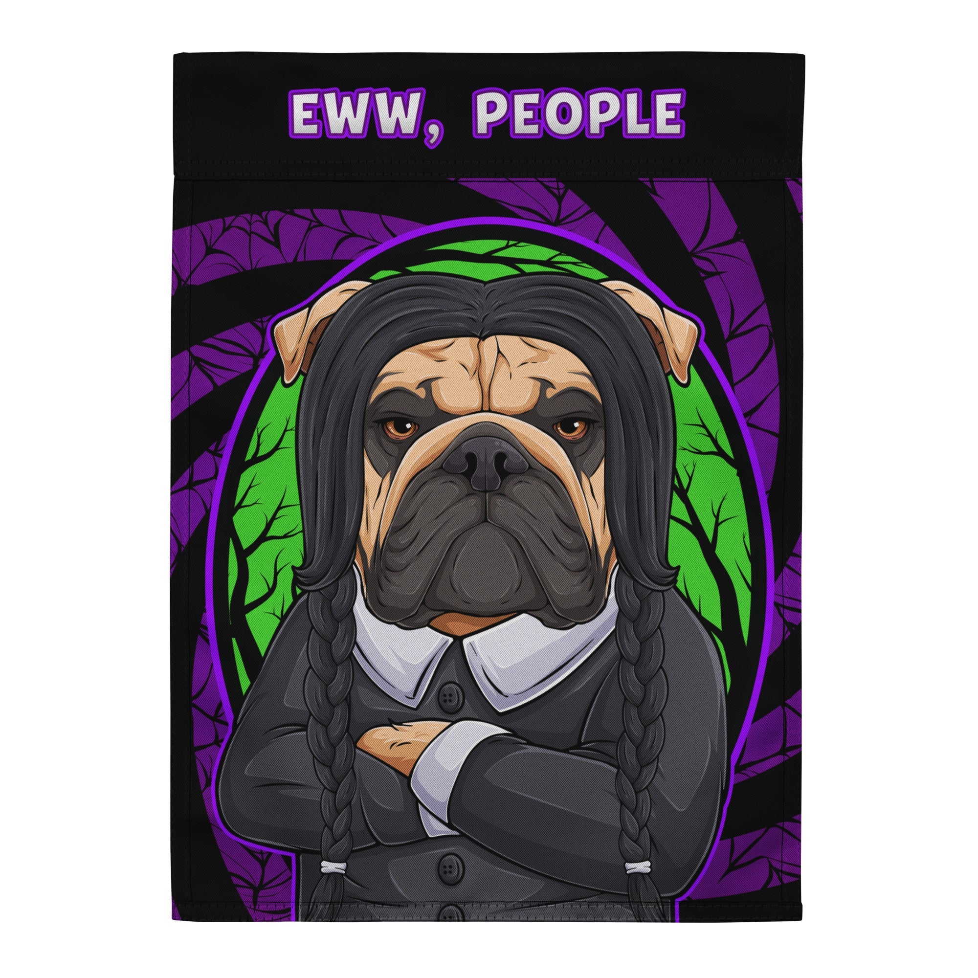 Eww, People English Bulldog Garden Flag – Spooky Goth Bulldog