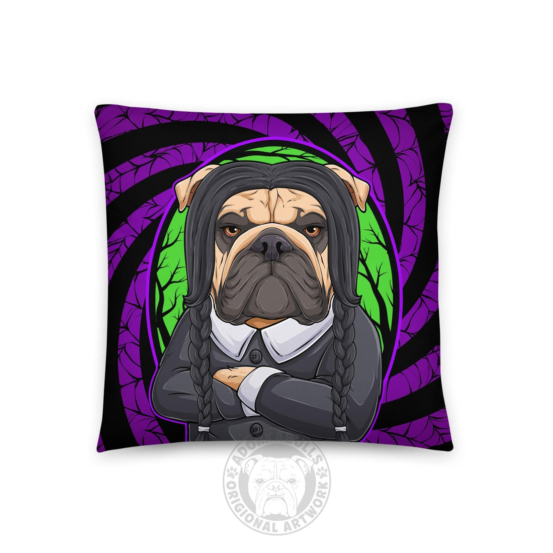 Eww, People English Bulldog Throw Pillow – Spooky Goth Bulldog