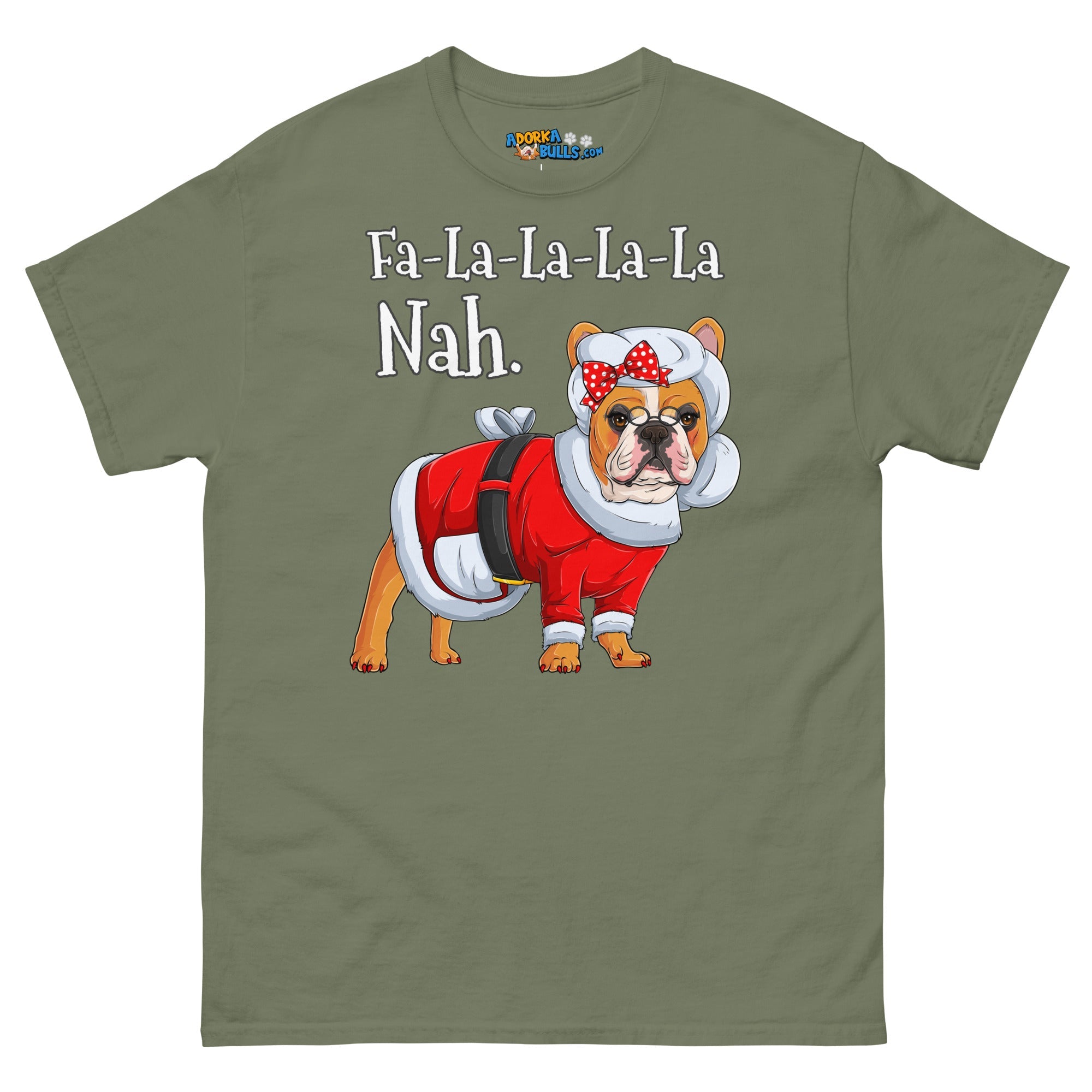 "Fa - La - La - La - La - La Nah" Mrs. Claus Frenchie T-Shirt | Red &amp; White Colored