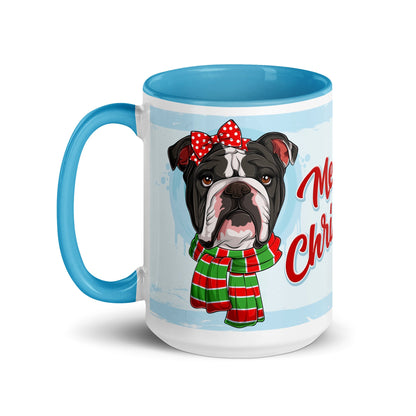 Festive &quot;Merry Christmas&quot; English Bulldog Mug | B&amp;W Colored Female