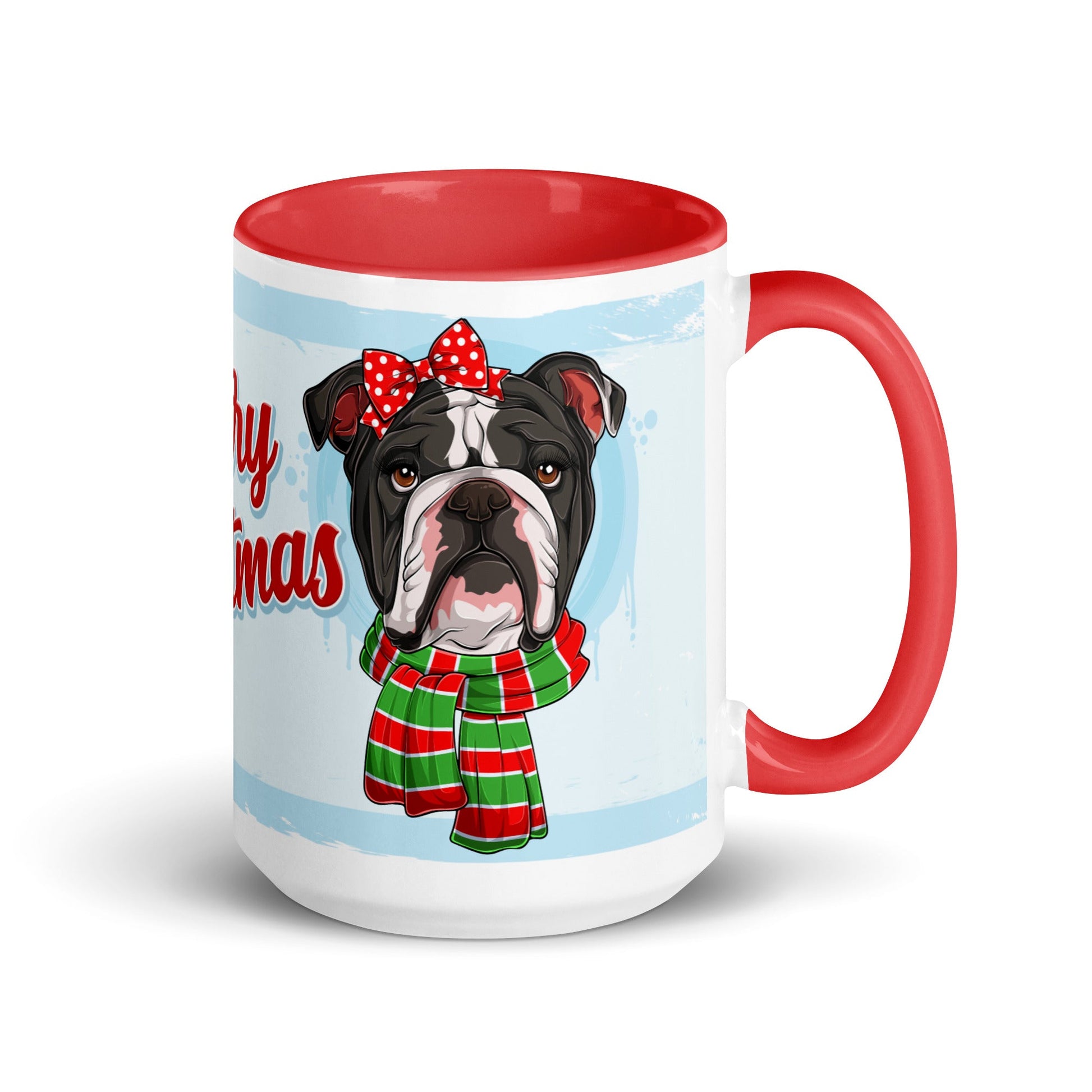 Festive "Merry Christmas" English Bulldog Mug | B&W Colored Female