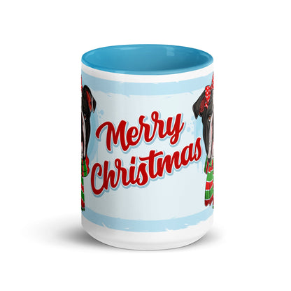 Festive &quot;Merry Christmas&quot; English Bulldog Mug | B&amp;W Colored Female