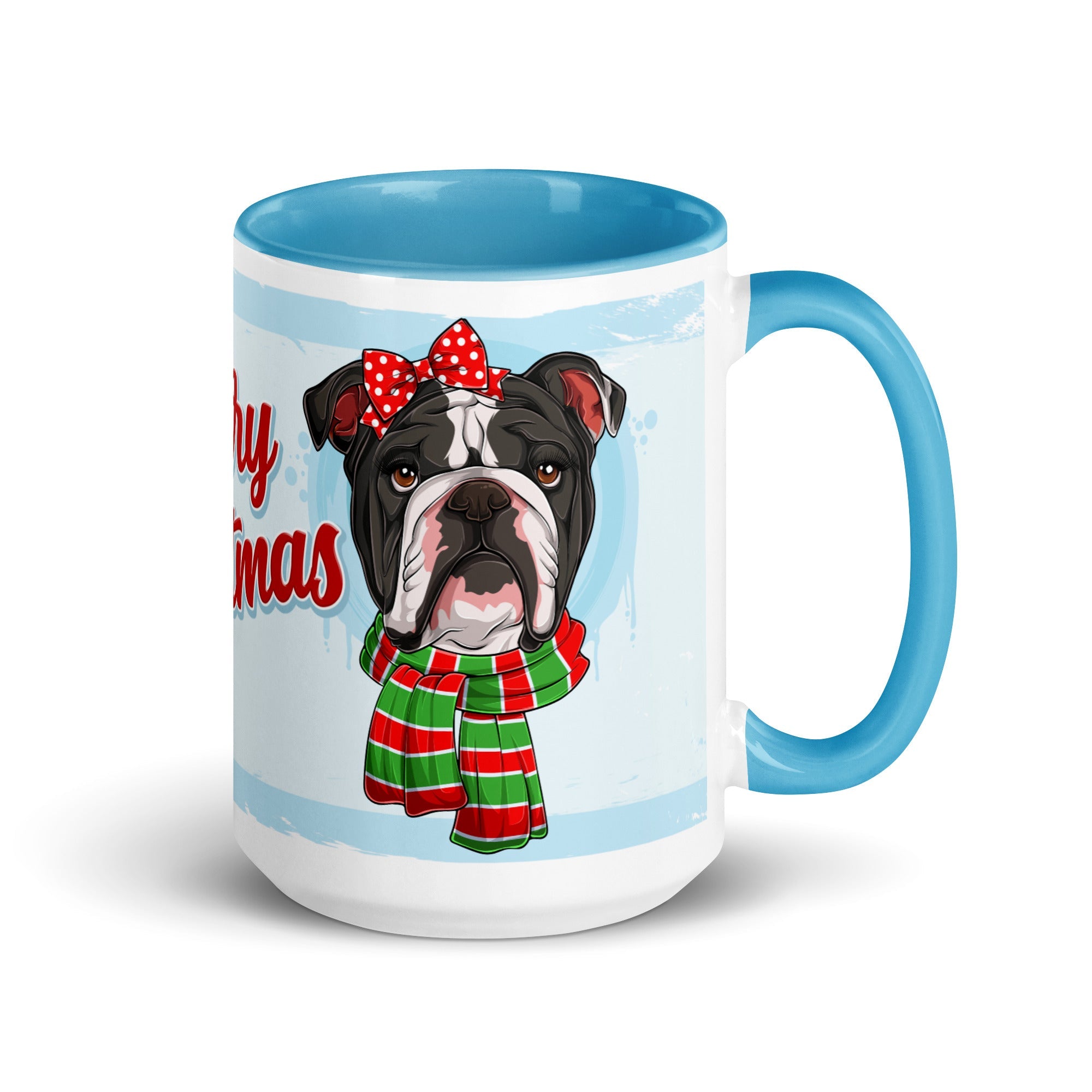 Festive &quot;Merry Christmas&quot; English Bulldog Mug | B&amp;W Colored Female