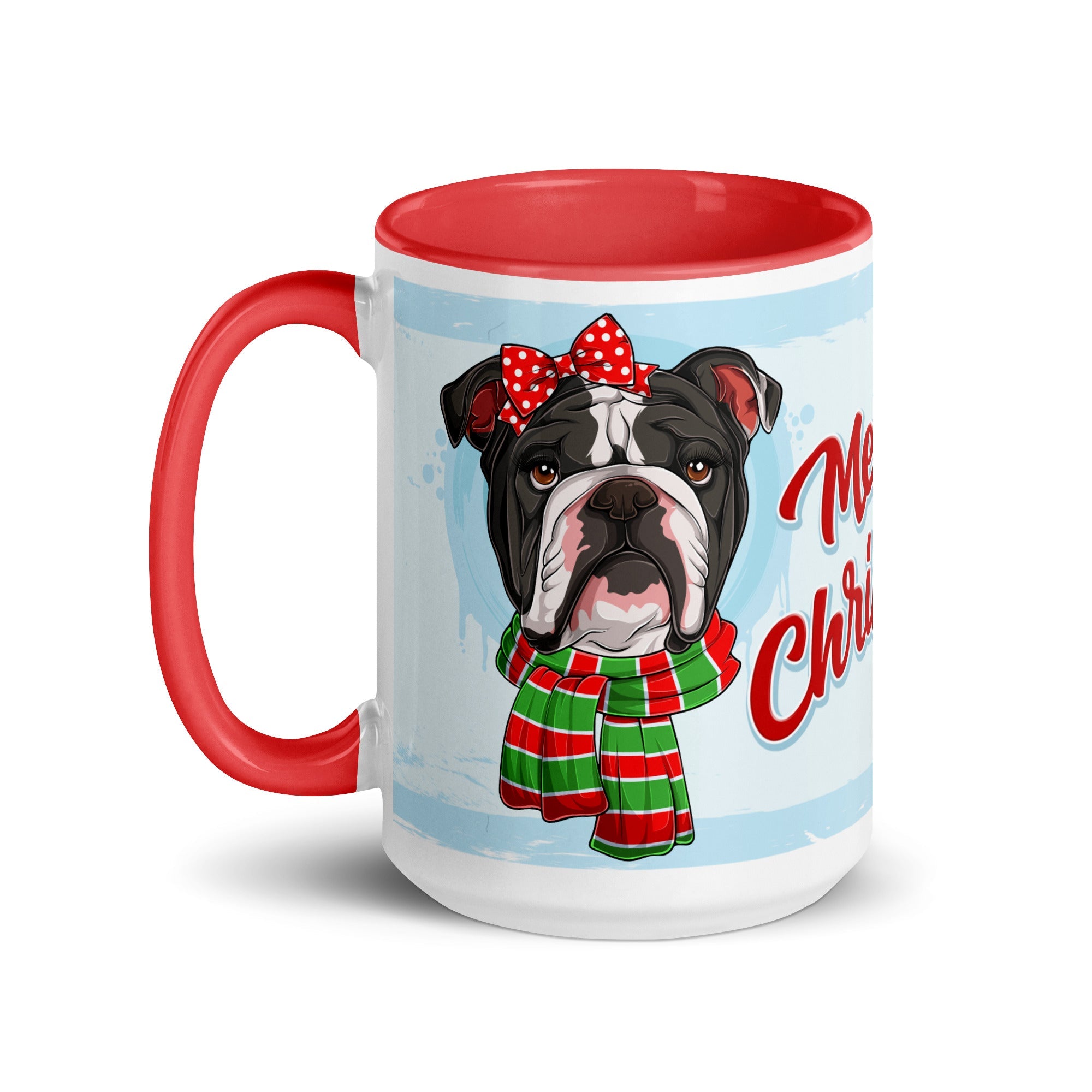 Festive &quot;Merry Christmas&quot; English Bulldog Mug | B&amp;W Colored Female