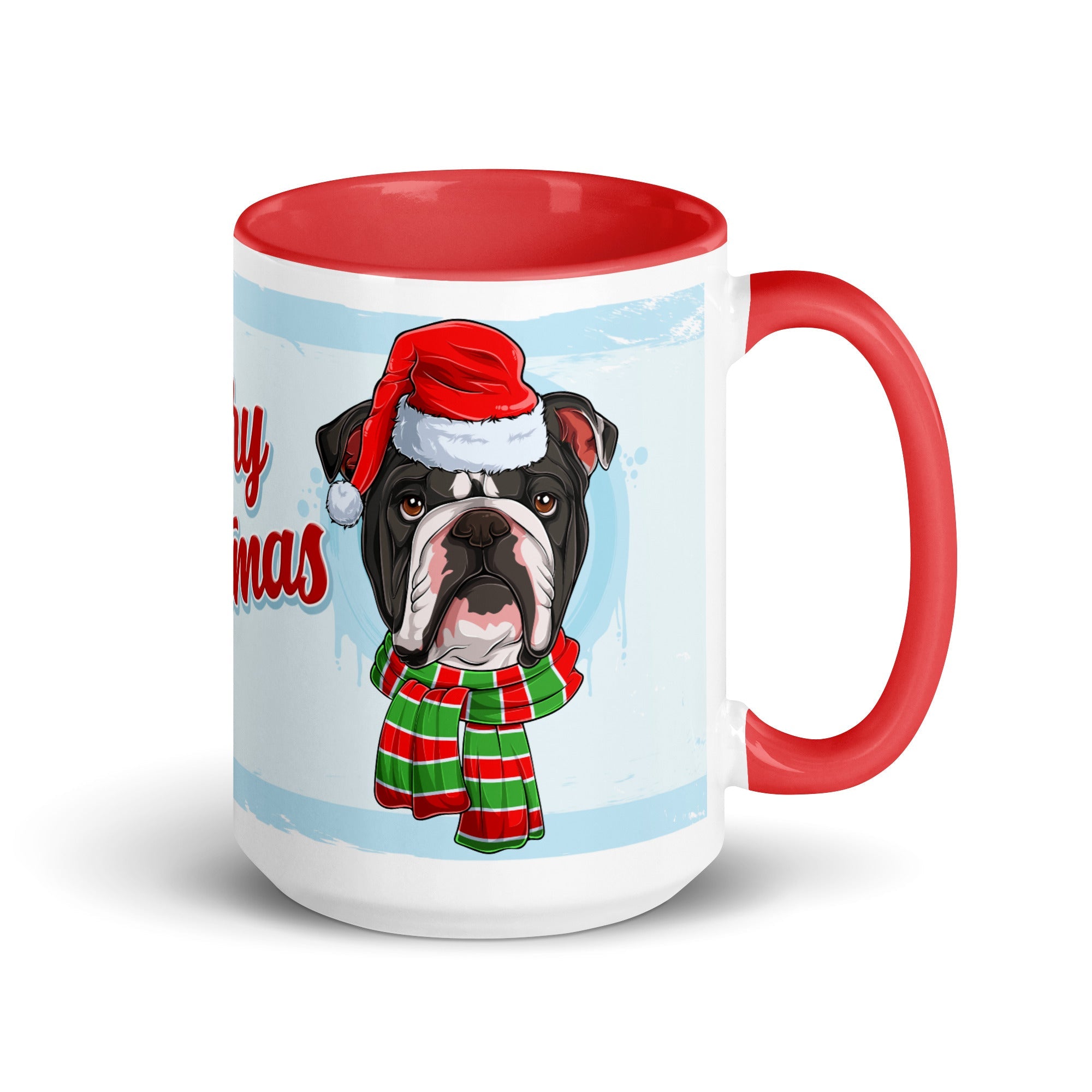 Festive &quot;Merry Christmas&quot; English Bulldog Mug | B&amp;W Colored Male
