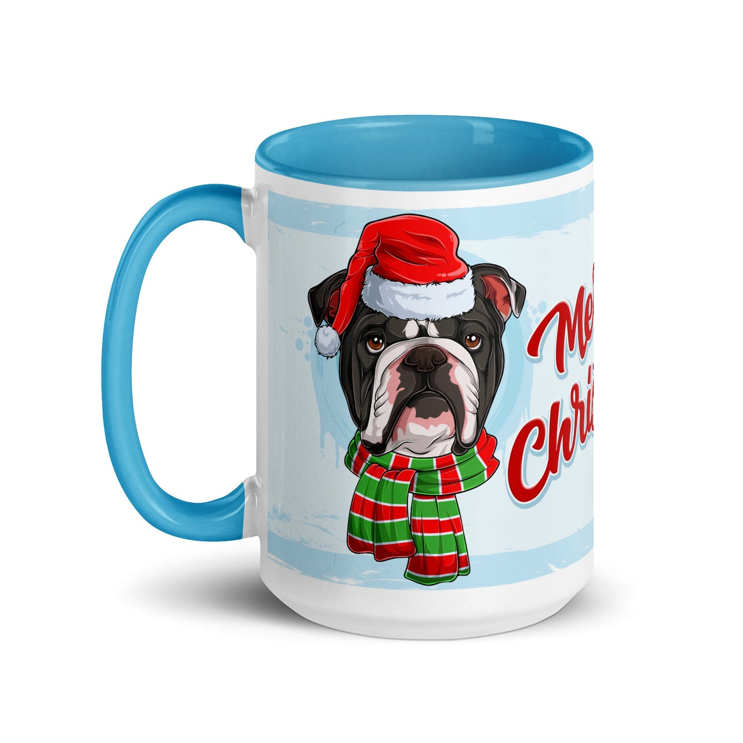 Festive &quot;Merry Christmas&quot; English Bulldog Mug | B&amp;W Colored Male