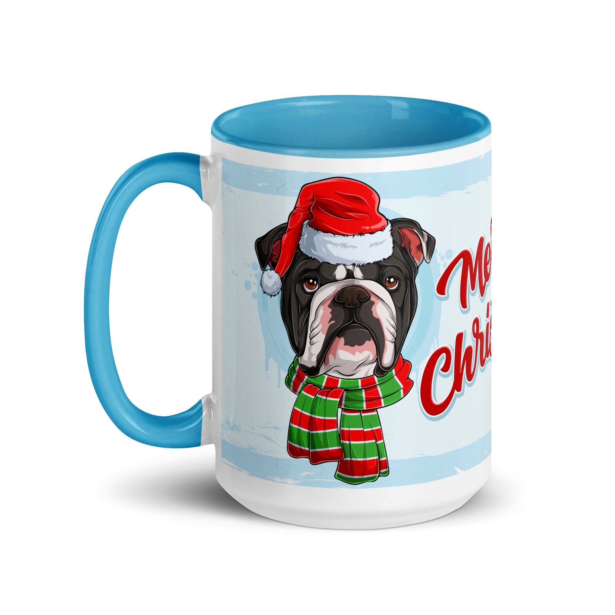 Festive &quot;Merry Christmas&quot; English Bulldog Mug | B&amp;W Colored Male
