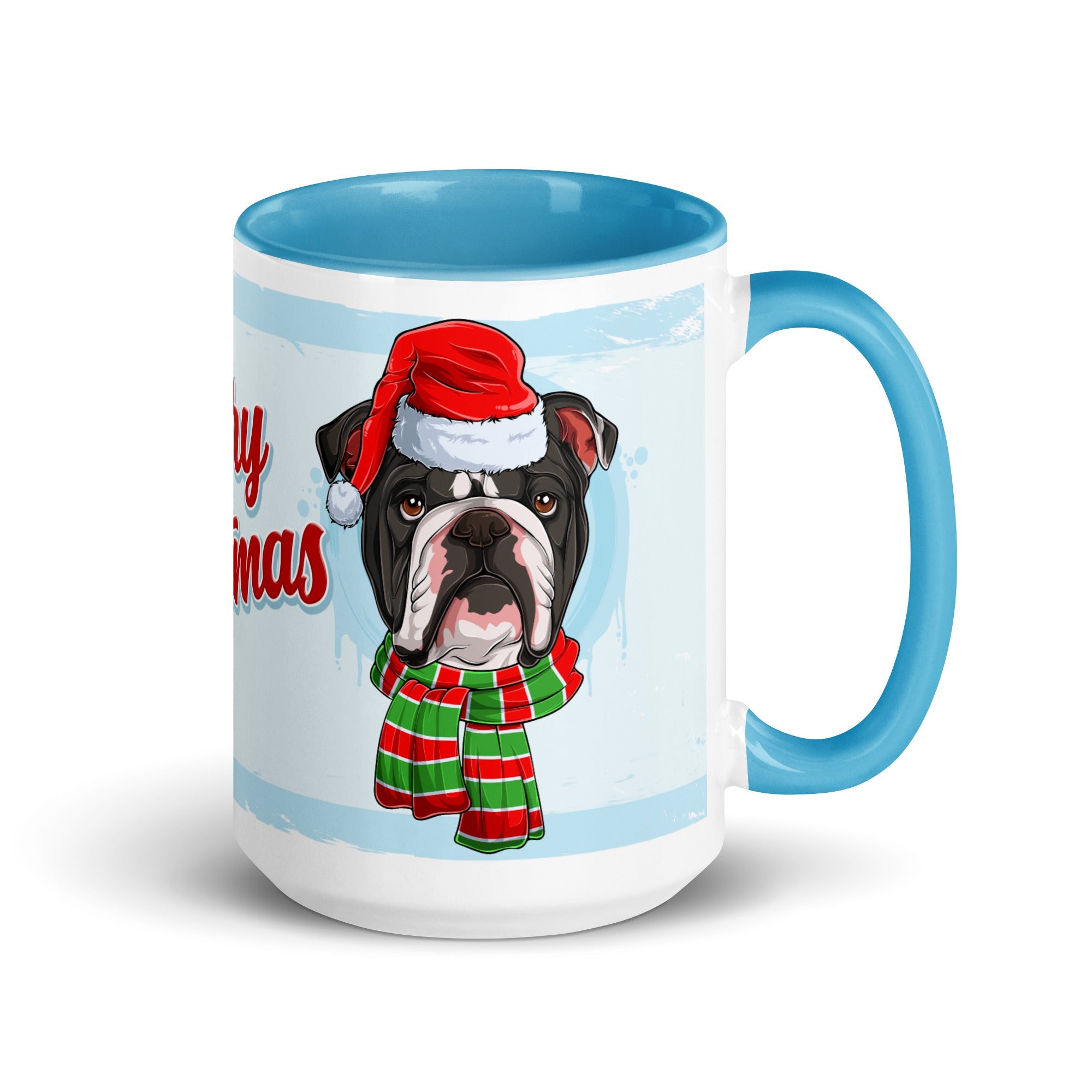 Festive &quot;Merry Christmas&quot; English Bulldog Mug | B&amp;W Colored Male