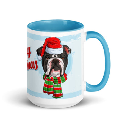 Festive &quot;Merry Christmas&quot; English Bulldog Mug | B&amp;W Colored Male