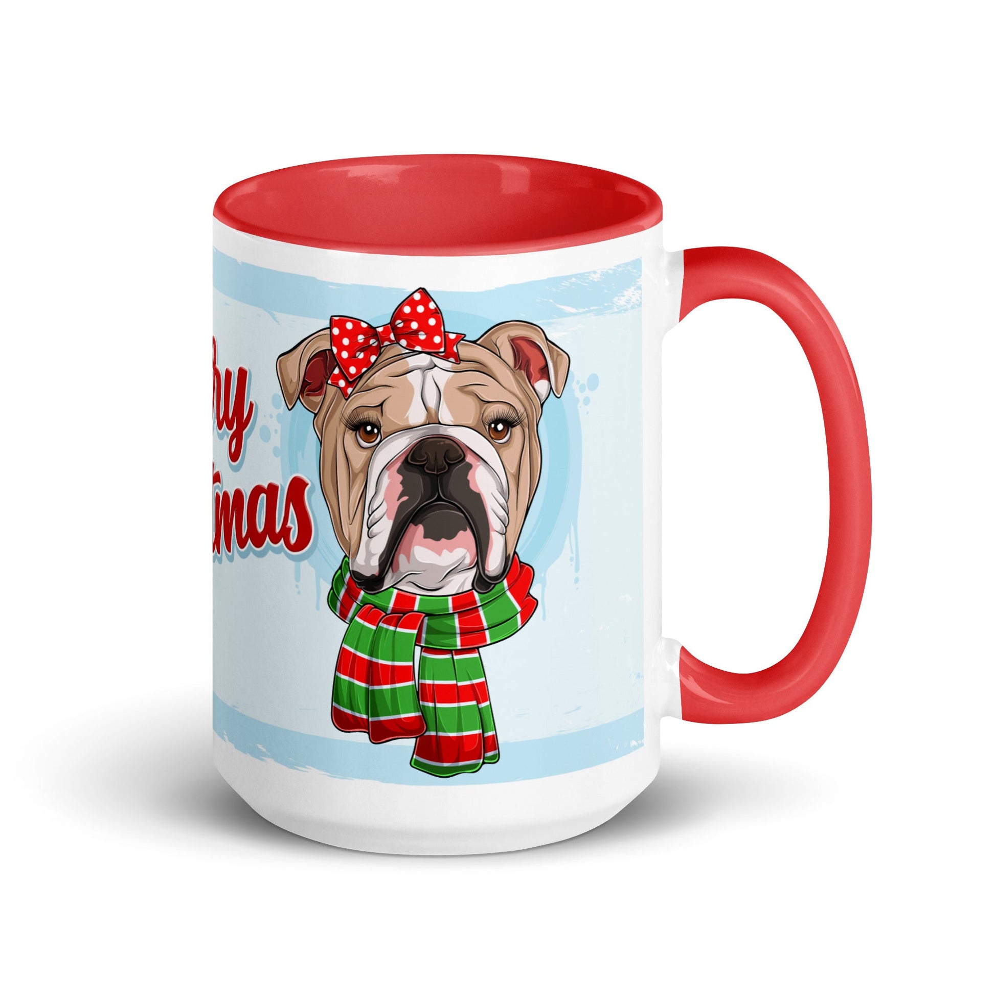 Festive "Merry Christmas" English Bulldog Mug | Fawn & White Colored Female