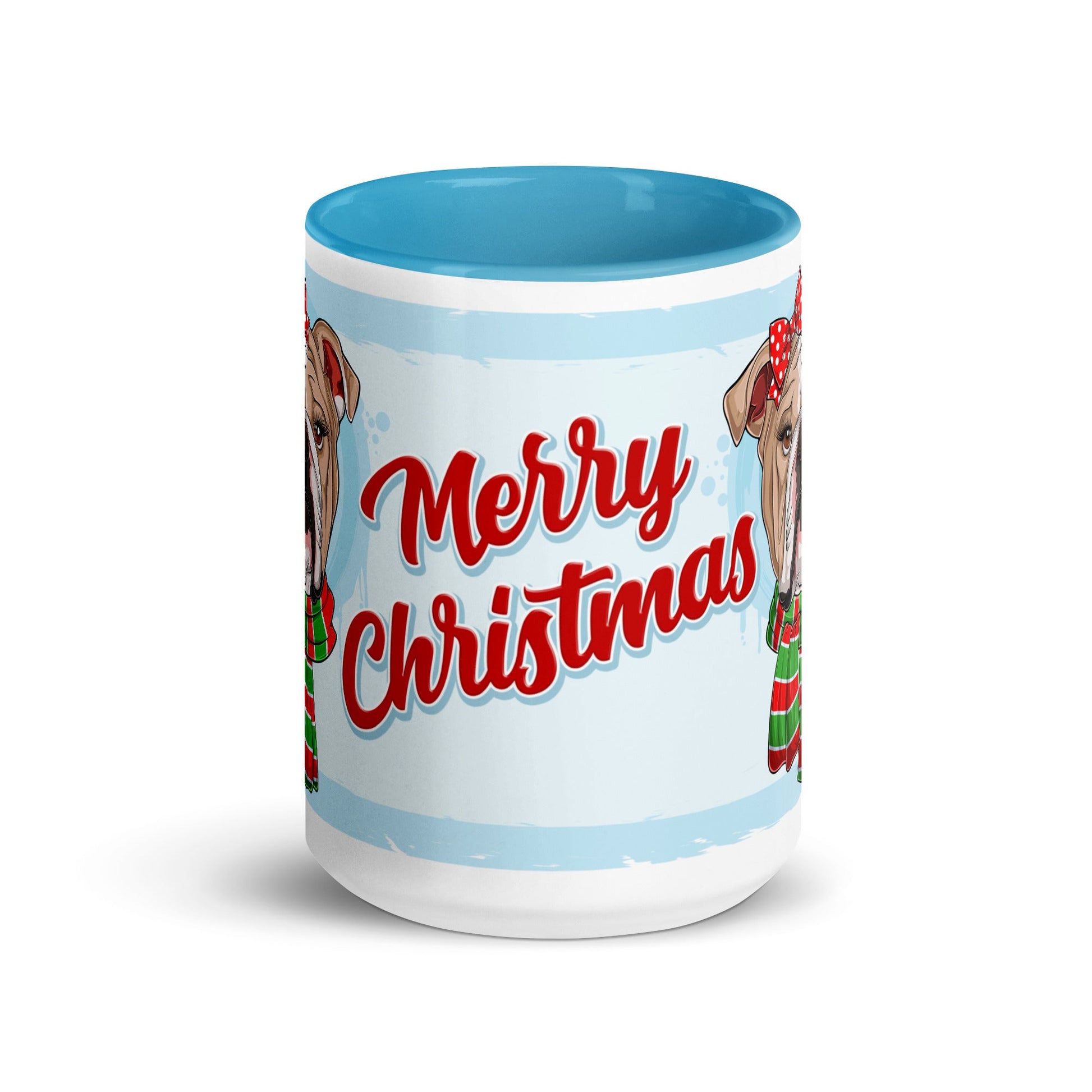 Festive "Merry Christmas" English Bulldog Mug | Fawn & White Colored Female