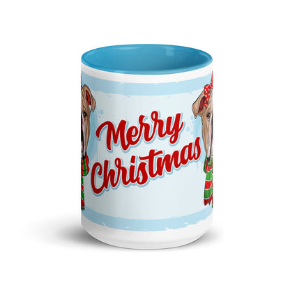 Festive &quot;Merry Christmas&quot; English Bulldog Mug | Fawn &amp; White Colored Female