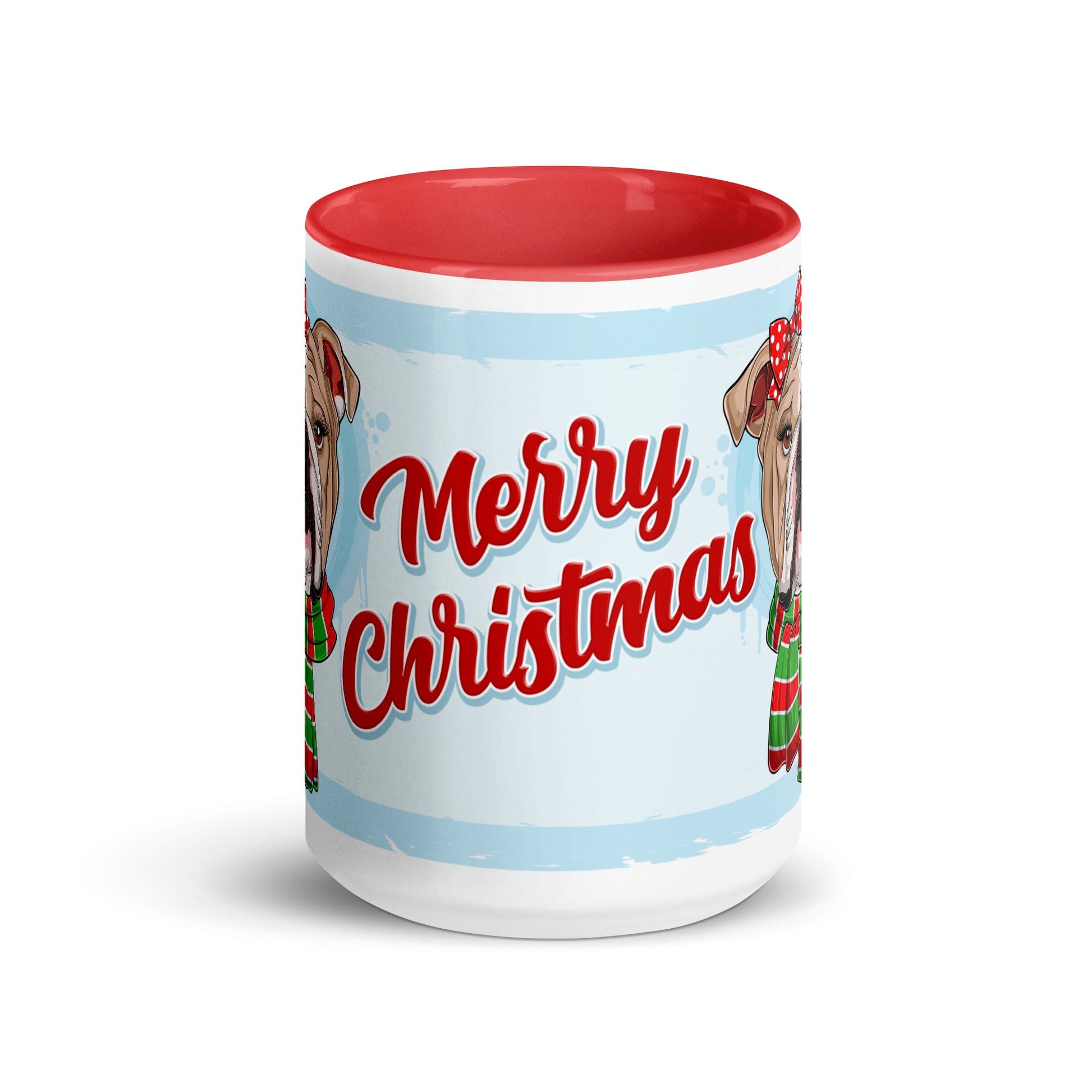 Festive "Merry Christmas" English Bulldog Mug | Fawn & White Colored Female