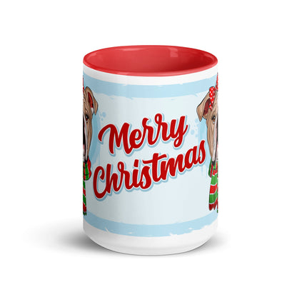 Festive &quot;Merry Christmas&quot; English Bulldog Mug | Fawn &amp; White Colored Female