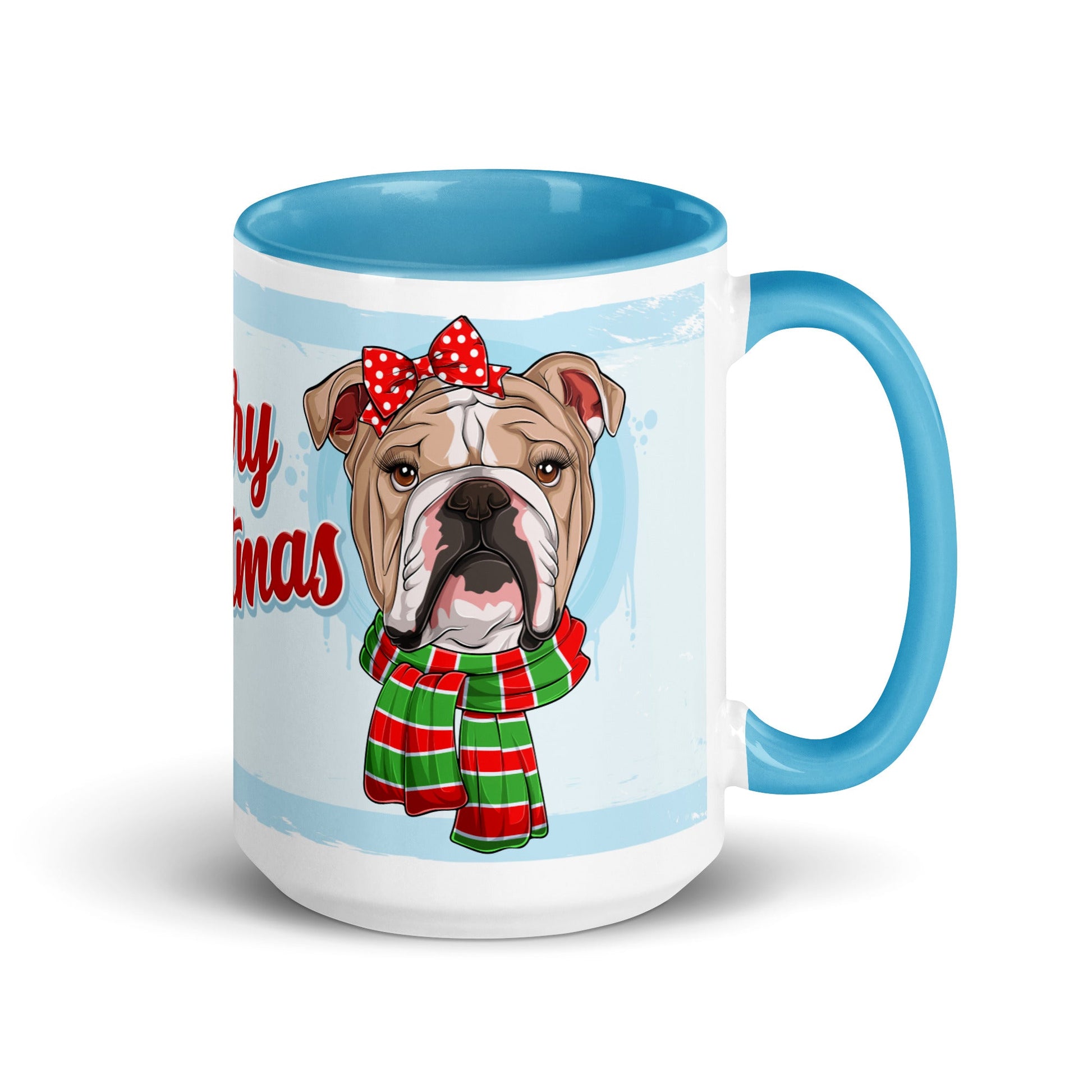 Festive "Merry Christmas" English Bulldog Mug | Fawn & White Colored Female