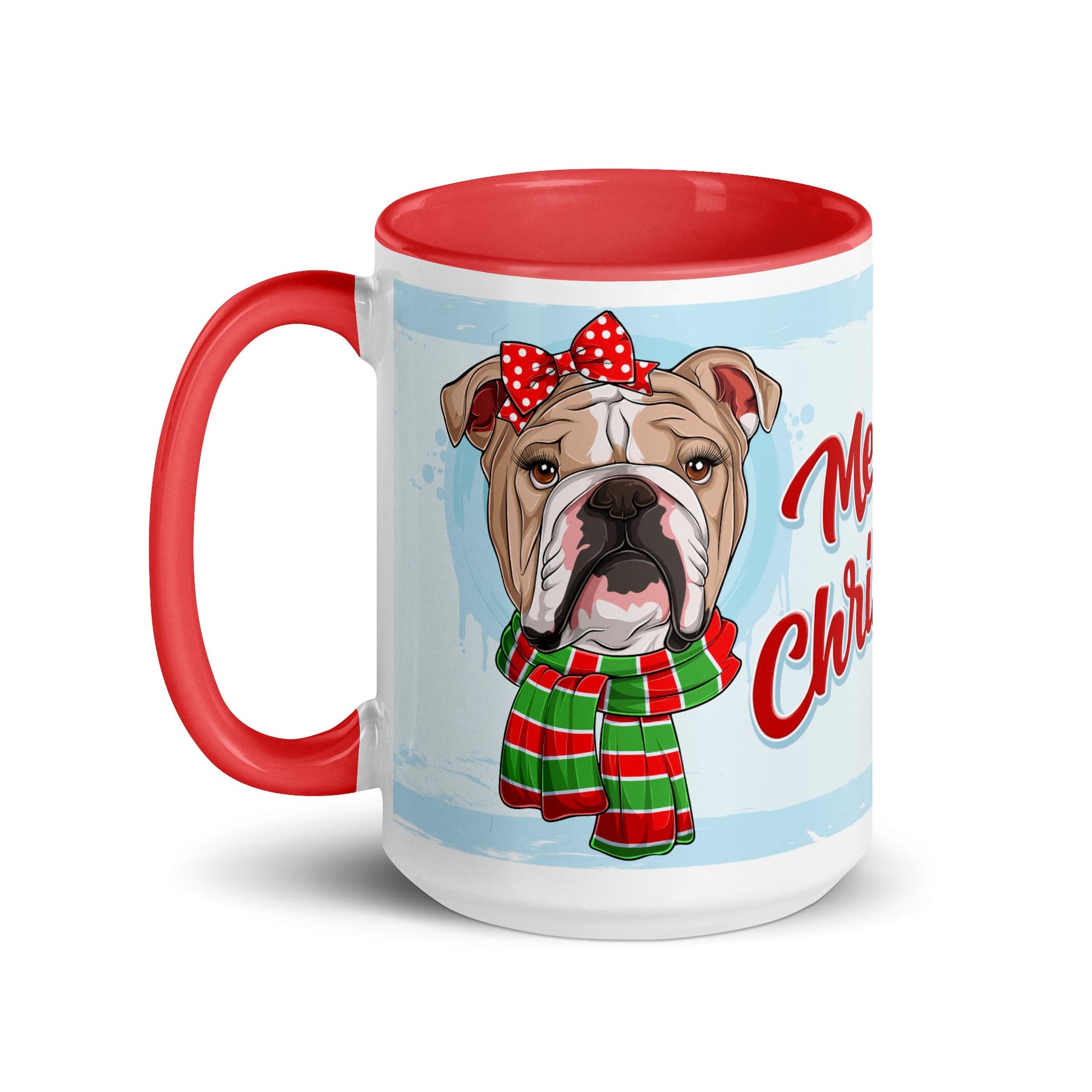 Festive "Merry Christmas" English Bulldog Mug | Fawn & White Colored Female