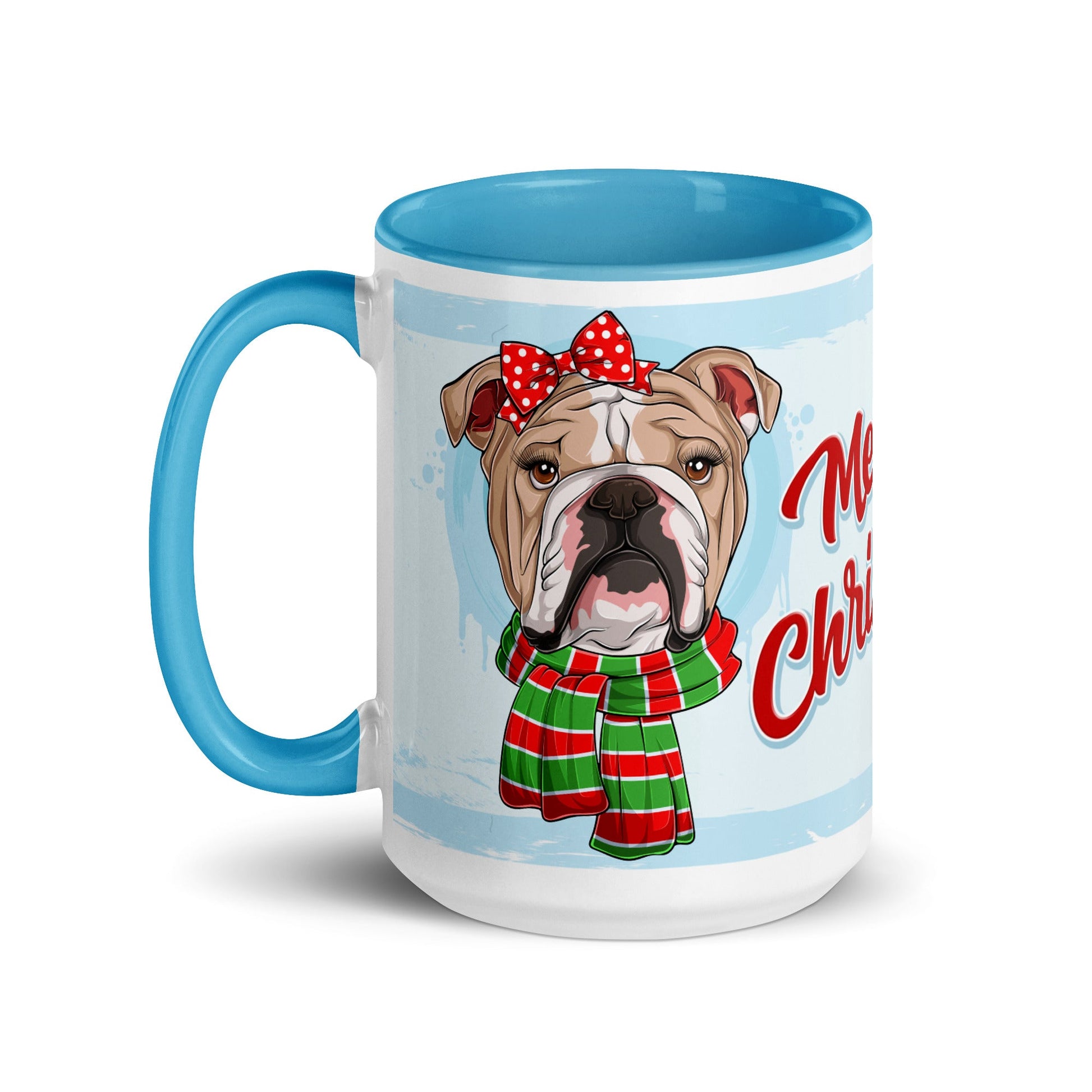 Festive "Merry Christmas" English Bulldog Mug | Fawn & White Colored Female