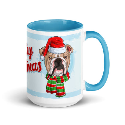 Festive &quot;Merry Christmas&quot; English Bulldog Mug | Fawn &amp; White Colored Male