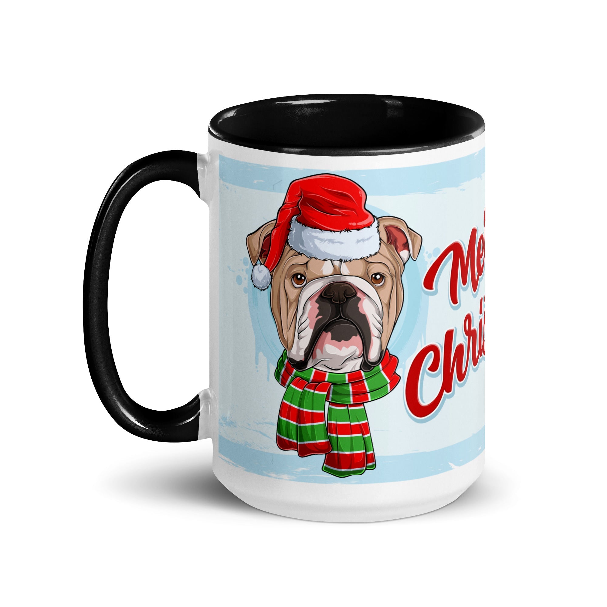 Festive &quot;Merry Christmas&quot; English Bulldog Mug | Fawn &amp; White Colored Male