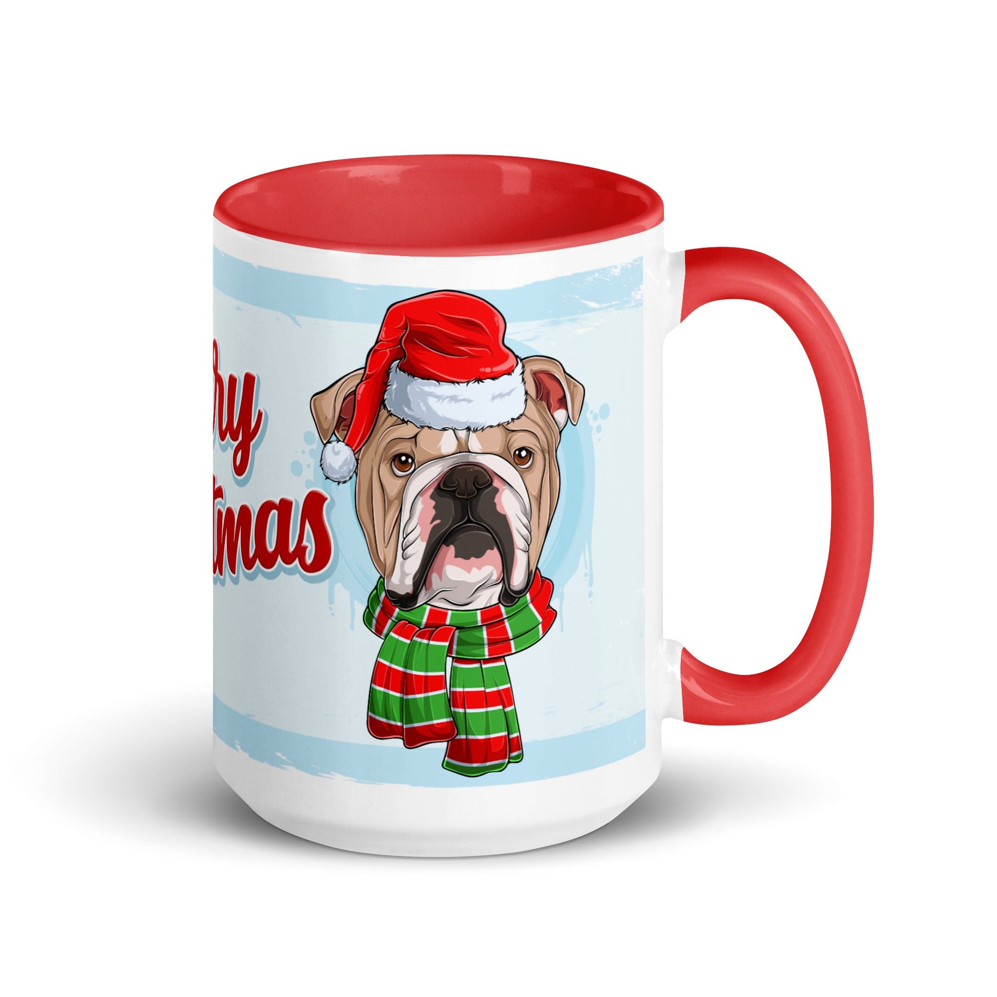 Festive "Merry Christmas" English Bulldog Mug | Fawn & White Colored Male